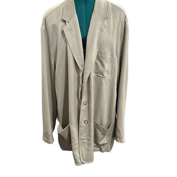 TOMMY BAHAMA 100% Silk Button Down Long Sleeve Khaki Unstructured Blazer Sport C - Picture 4 of 8